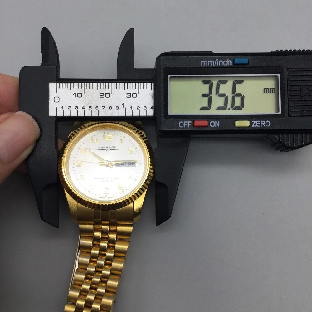 Prestige By Waltham Men Watch 36mm White Dial Gold Tone VPP012 New Battery 7.25